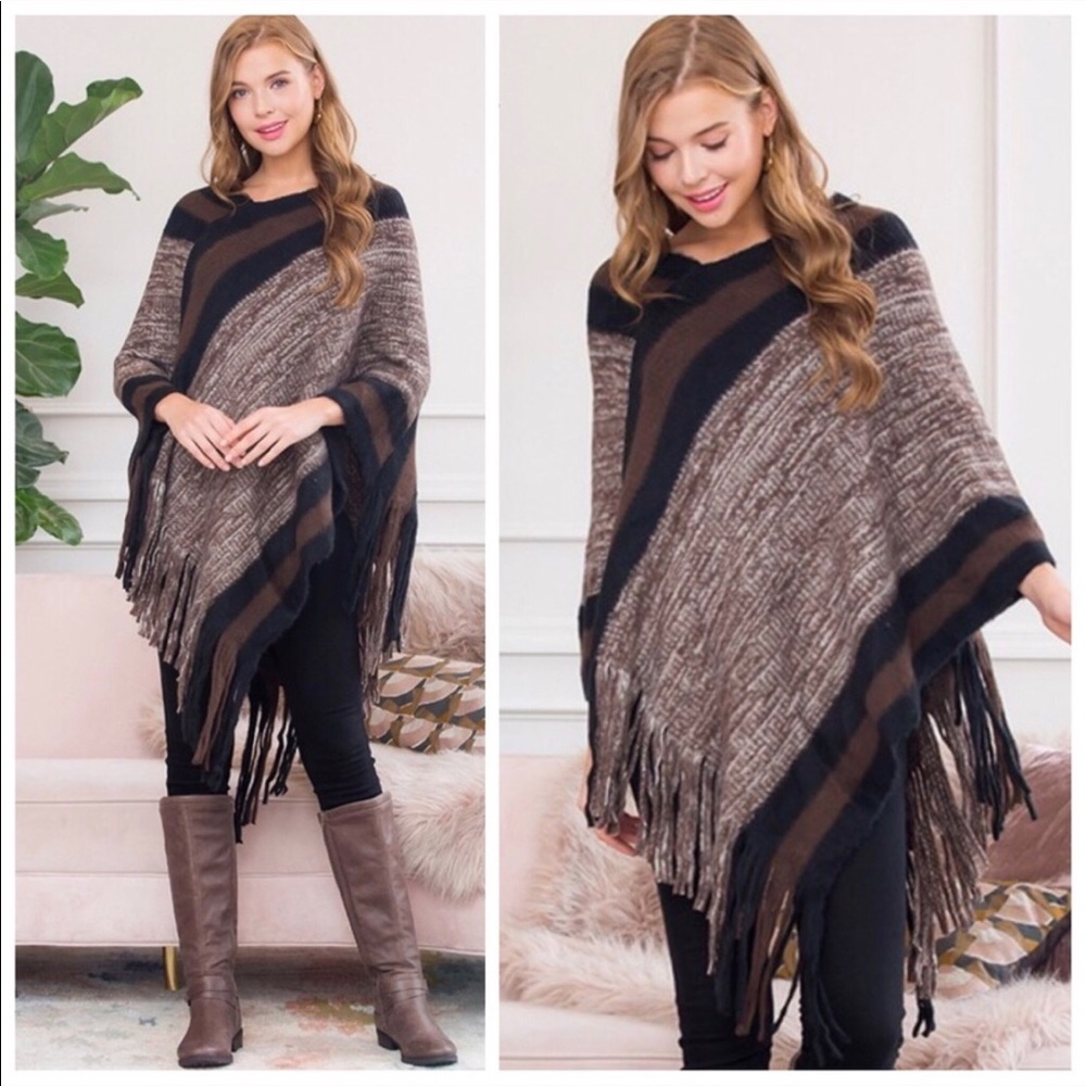 New! Brown multi toned ultra soft fringe poncho - Picture 1 of 1